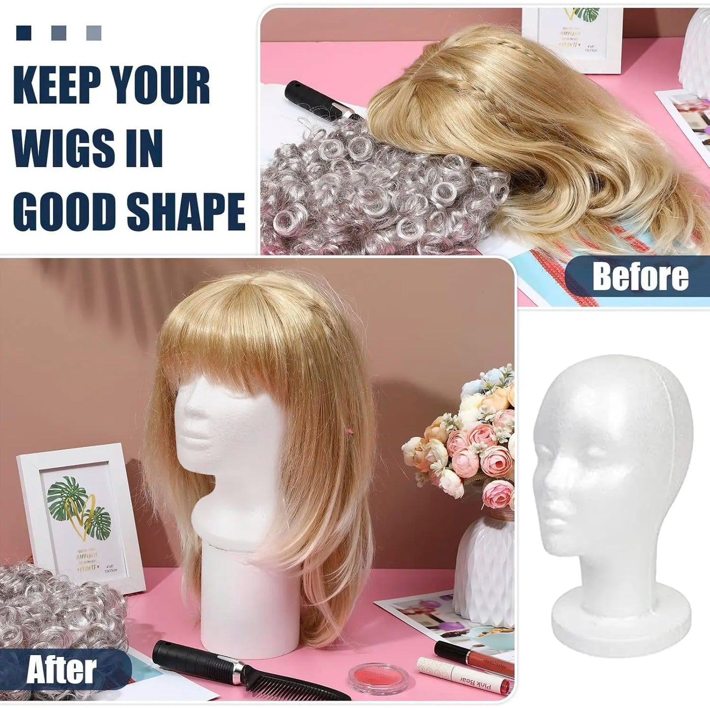 Studio Limited White Styrofoam Mannequin Head — Lightweight, perfect for styling and displaying wigs.