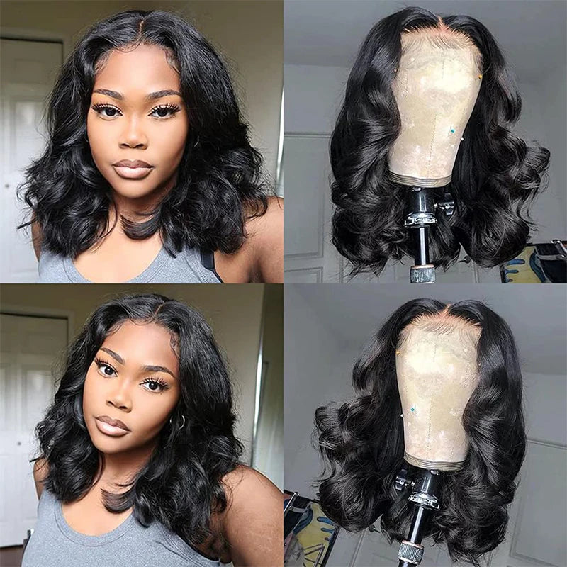 16" Body Wave Short Bob Wig – 200% Density, 13x4 Lace Front, Pre-Plucked Brazilian Remy Hair