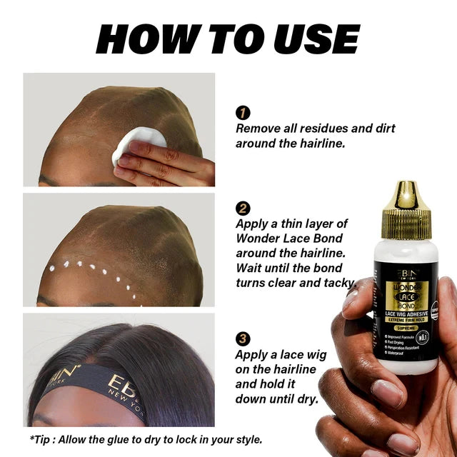 Ebin New York Wonder Lace Bond – Ultra Strong 1.15oz Wig Adhesive for Extreme Hold, All-Day Wear