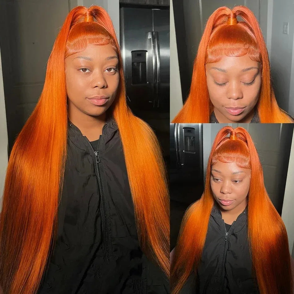 30–40" Ginger Straight Lace Front Wig – 13x5/13x6 HD, 350 Orange Human Hair, 200% Density
