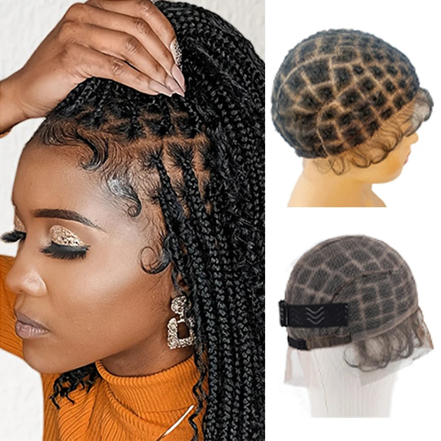 Breathable Double Lace Crochet Cap with Baby Hair for DIY Weaving