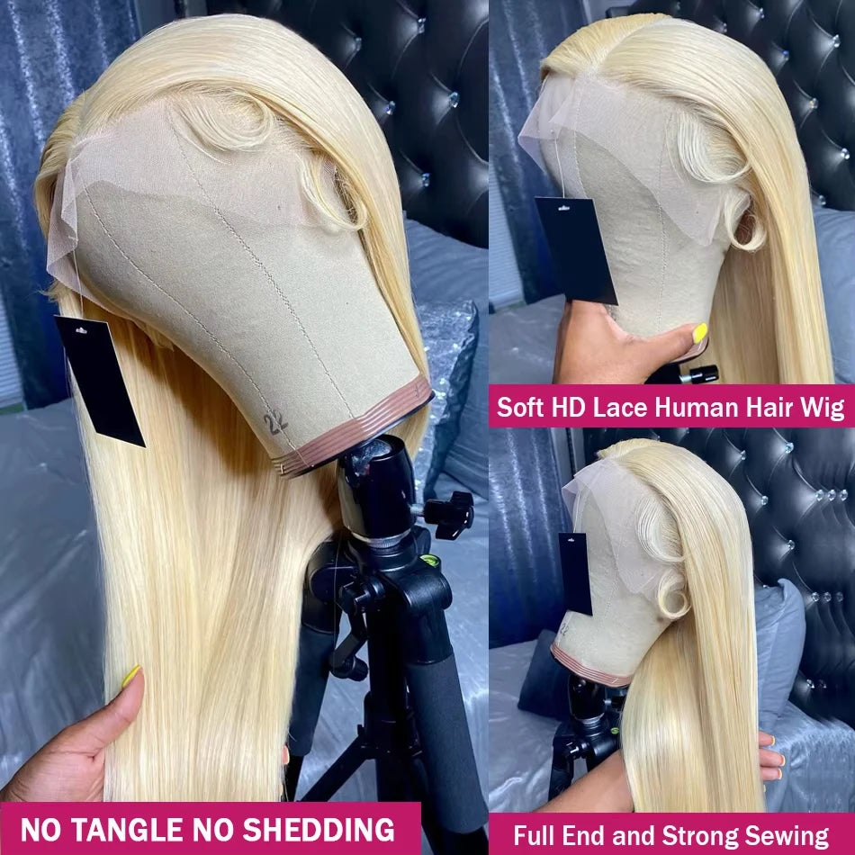 36" 613 HD Transparent Blonde Lace Frontal – Honey Brazilian Bone Straight Human Hair Wig