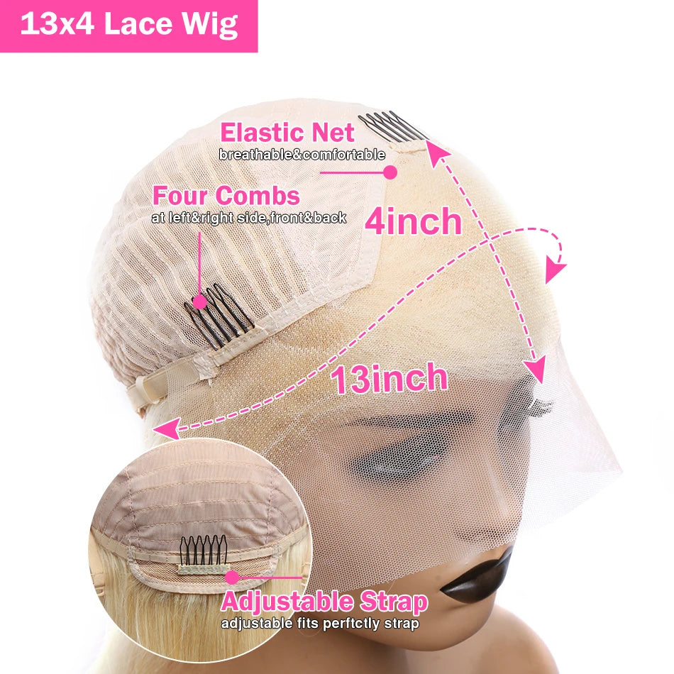 36" 613 HD Transparent Blonde Lace Frontal – Honey Brazilian Bone Straight Human Hair Wig