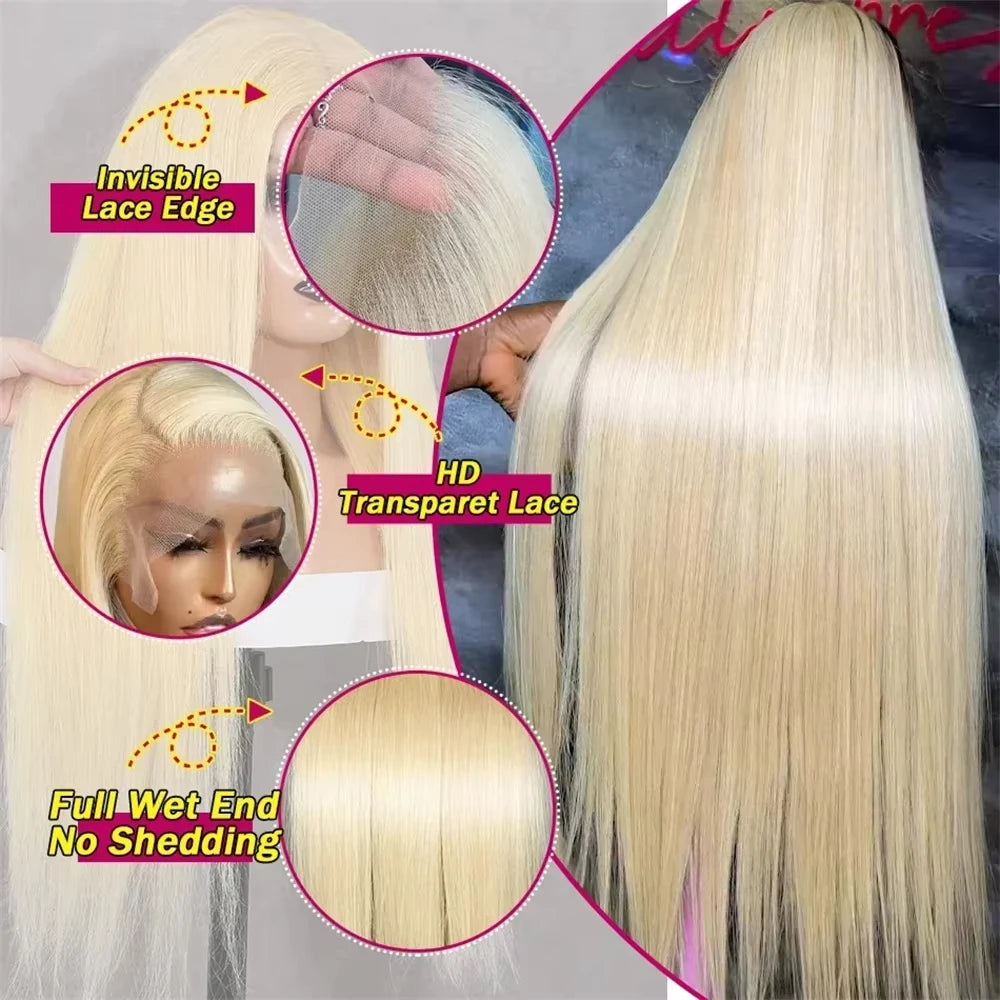 36" 613 HD Transparent Blonde Lace Frontal – Honey Brazilian Bone Straight Human Hair Wig