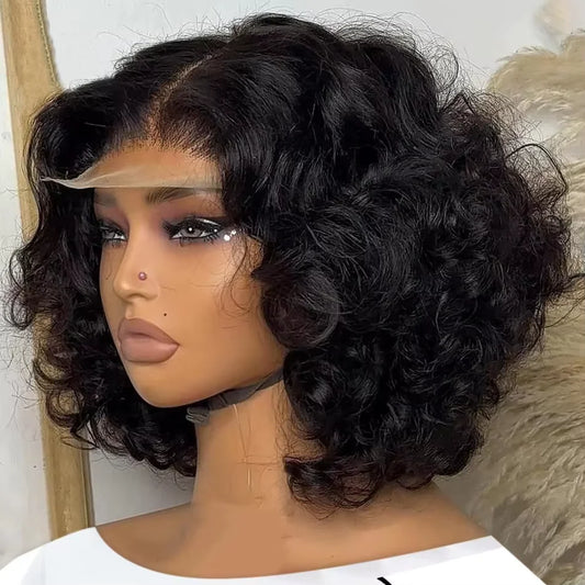 250% Body Wave HD Lace Frontal Short Bob Wig – Glueless Wavy Human Hair, 13x4 Transparent Lace Front
