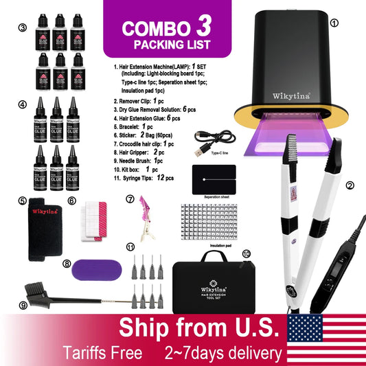 UV V Light Hair Extension Kit – Complete Set with UV Glue & Remover Machine, Salon Styling Tools