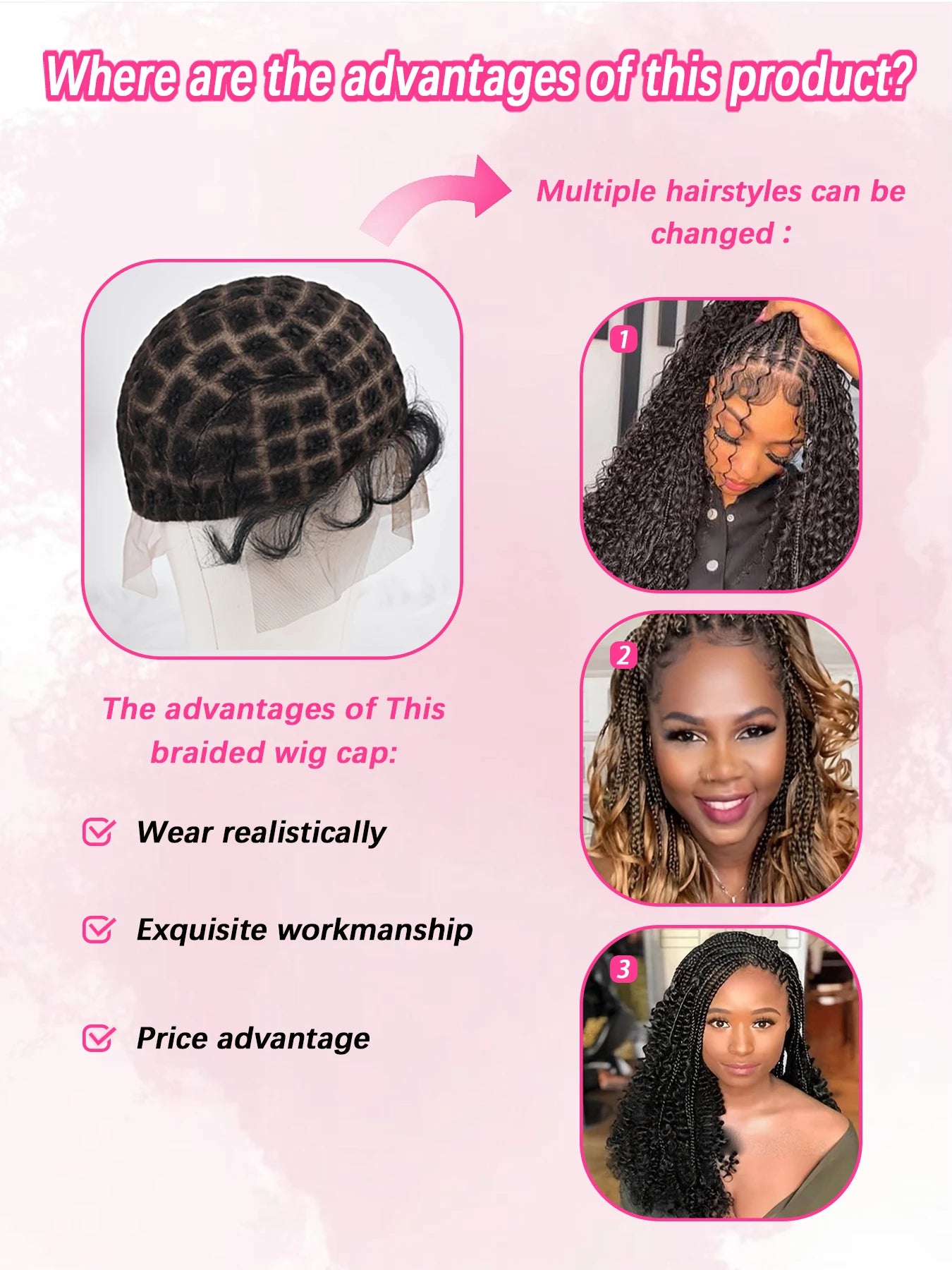 Breathable Double Lace Crochet Cap with Baby Hair for DIY Weaving