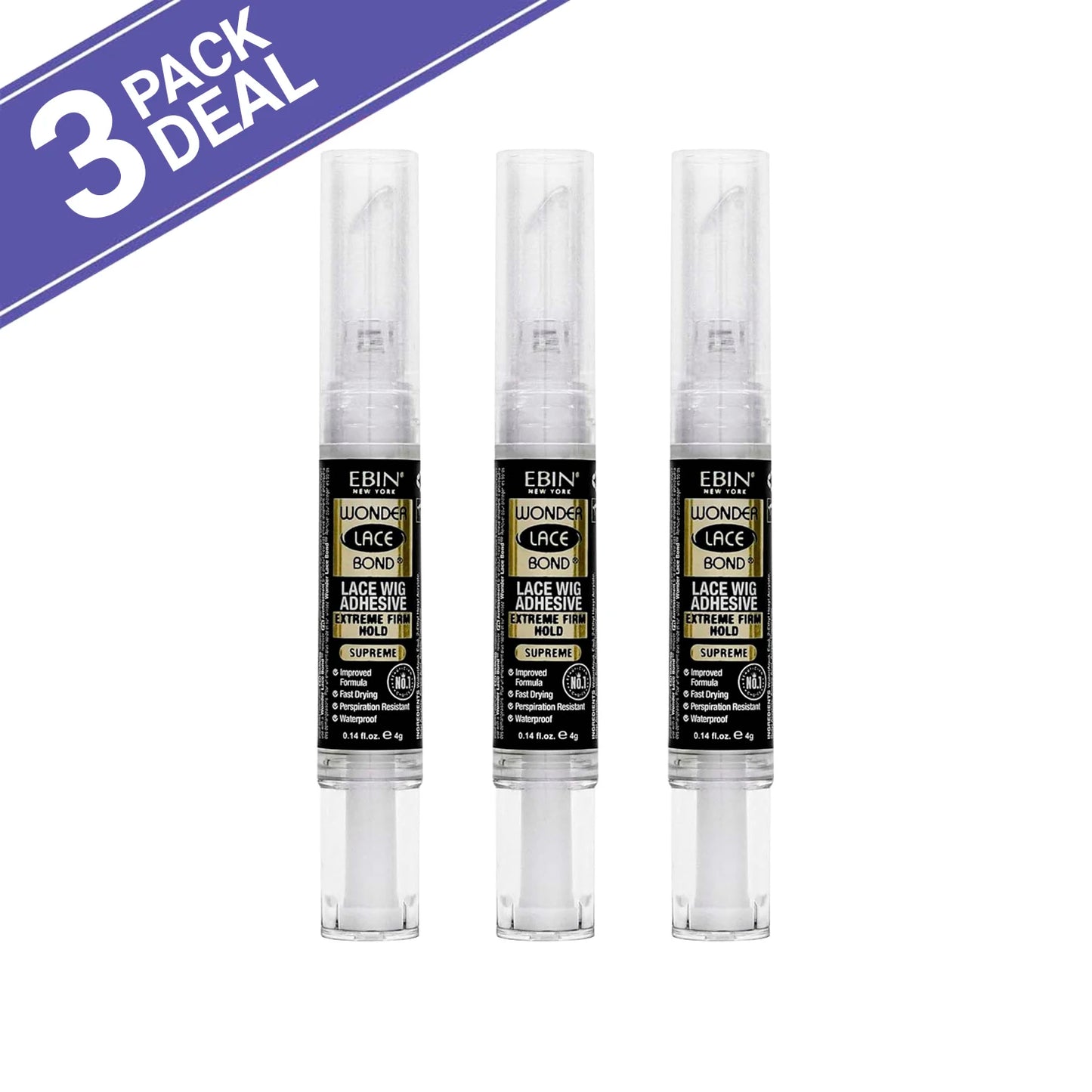 Ebin New York Wonder Lace Bond – Silicone Pen Wig Adhesive 0.14oz/4g, Easy Application for Travel & Touch-Ups
