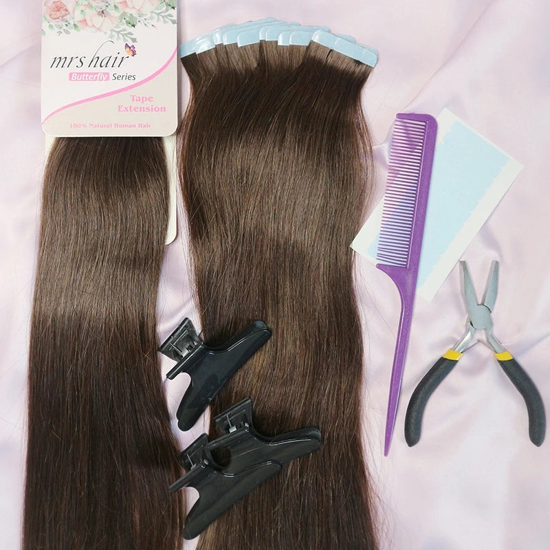 MRSHAIR Mini Tape-In Hair Extensions – 3x0.8cm Invisible Human Hair, 10pcs Pack