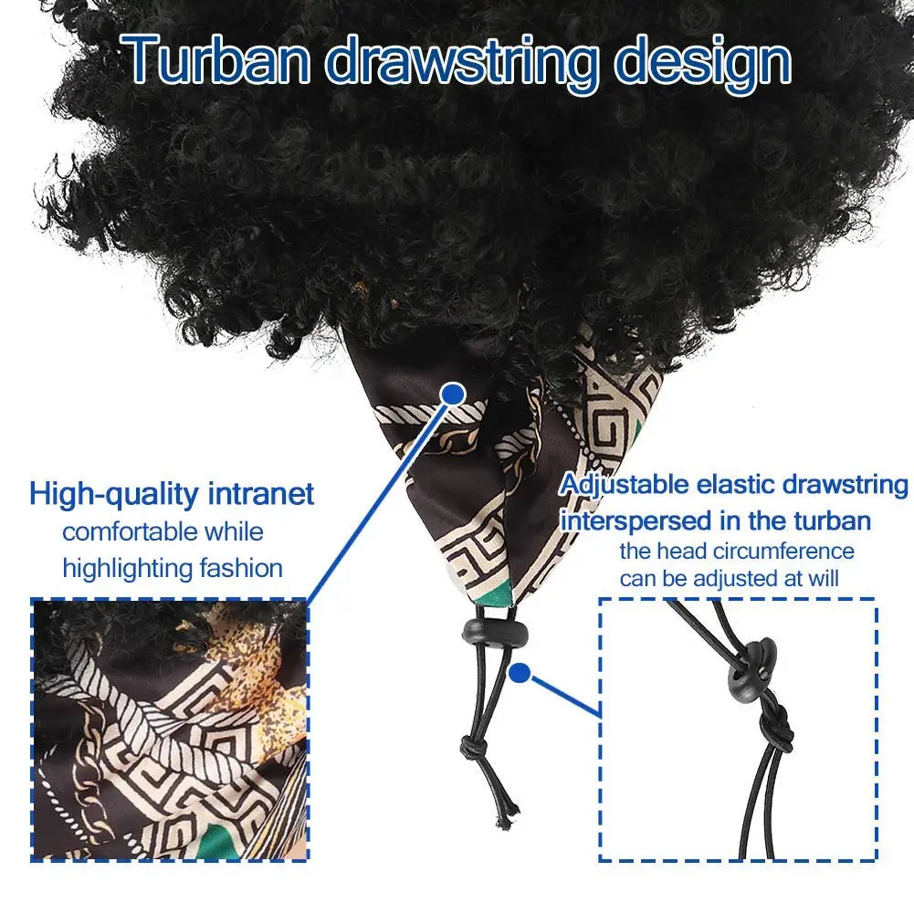 Short African Curly Synthetic Wig – Soft Curls with Attached Headscarf for Black Women