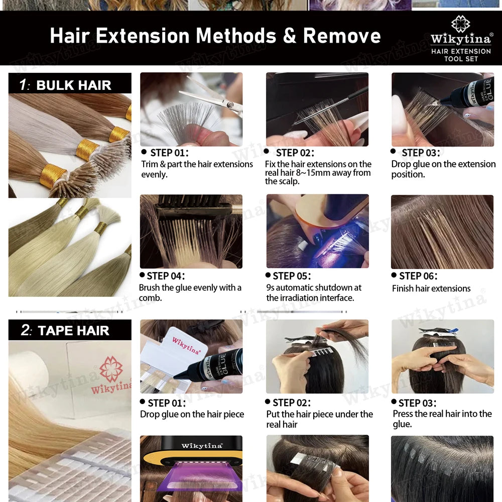 2025 UV Light Hair Extension Kit – V-Light Tools with Glue & Curing Lighter for Professional Salon or At-Home Extensions