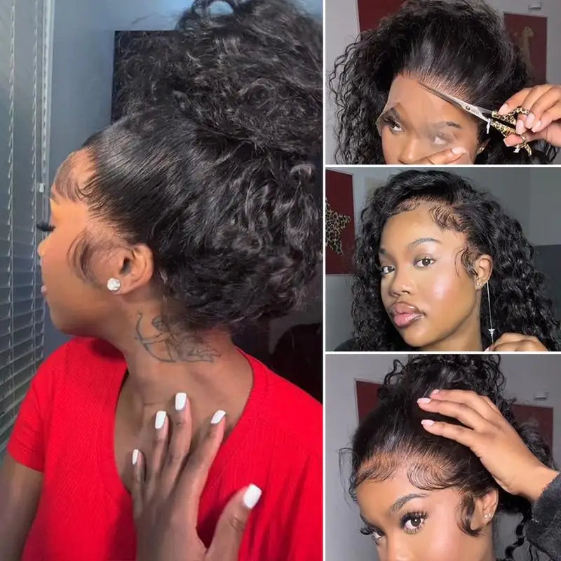 40" Invisible Strap 360 Lace Wig – Full Lace, Natural Black Curly Human Hair with Drawstring