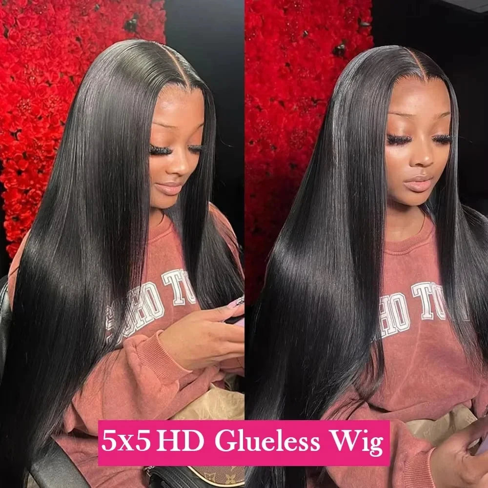 4x4/5x5 Glueless Straight Wig – Pre-Cut, Pre-Plucked Lace Closure Human Hair