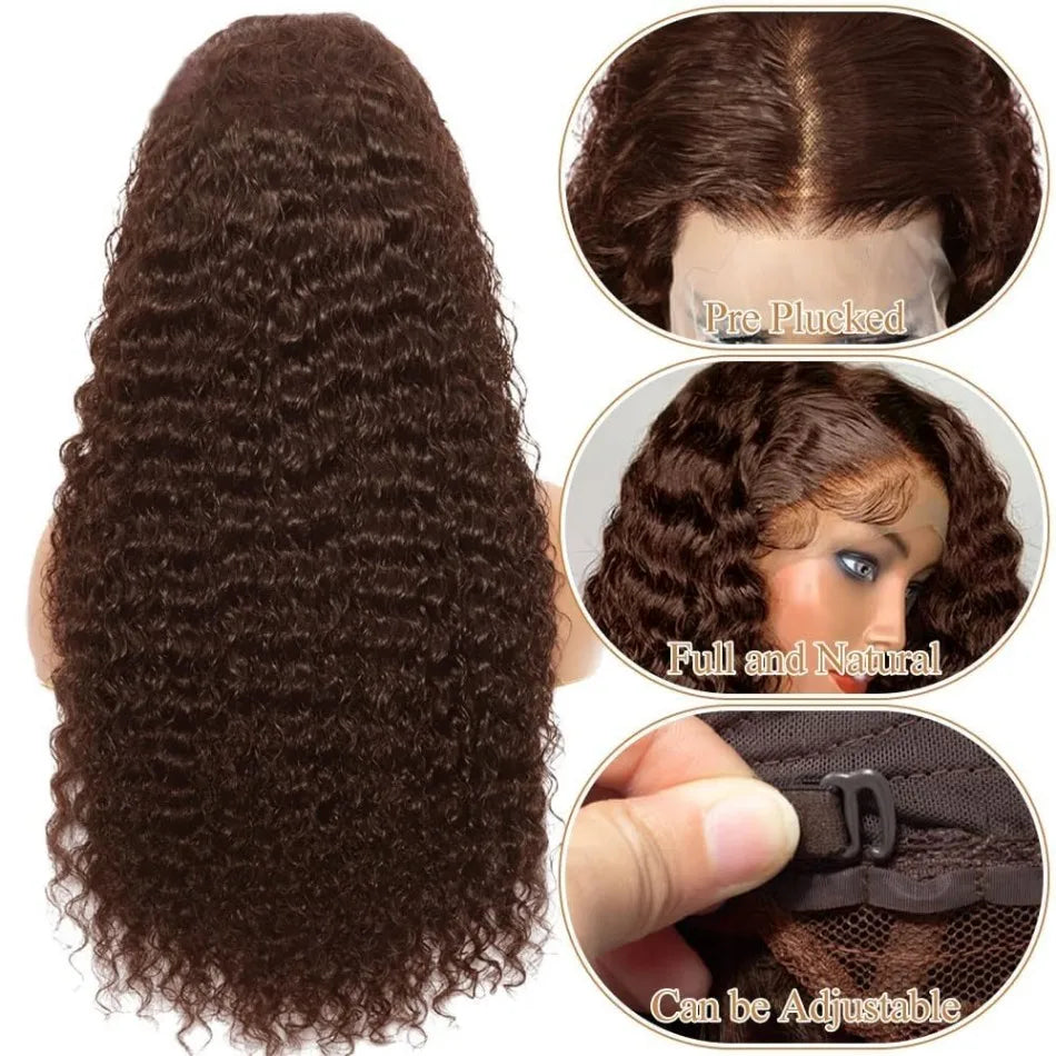 Chocolate Brown Deep Wave Lace Front Wig – 13x6 HD Lace, 250% Density Human Hair