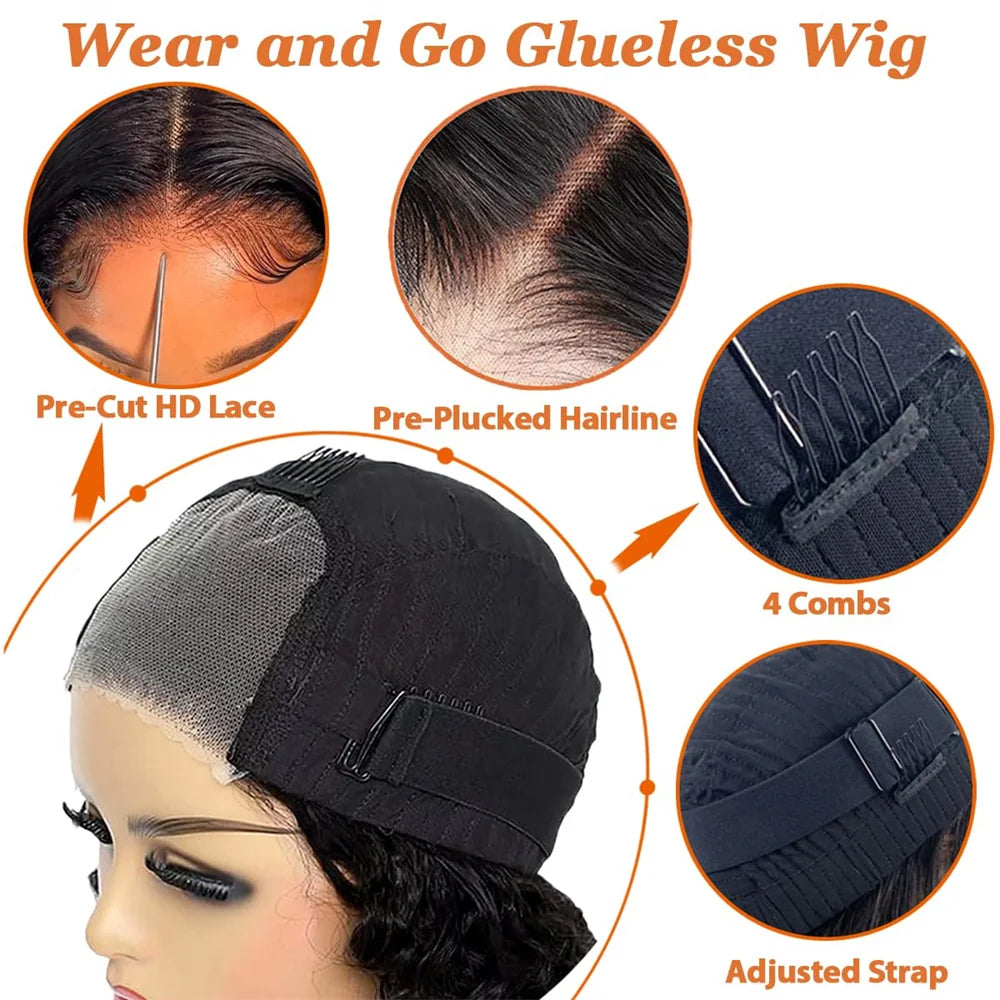 180% Straight Glueless Bob Wig – Pre-Cut Lace, Ready to Wear Human Hair Wig for Women