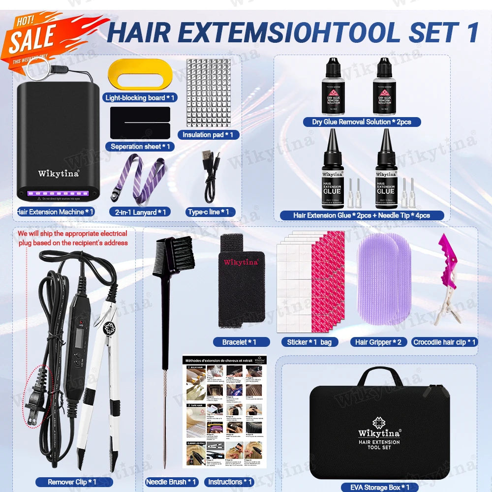 Professional UV Light Hair Extensions Machine – Salon Grade UV Curing Glue & Remover, Complete Styling Kit