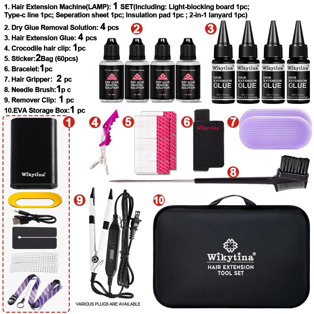 2025 UV Light Hair Extension Kit – V-Light Tools with Glue & Curing Lighter for Professional Salon or At-Home Extensions