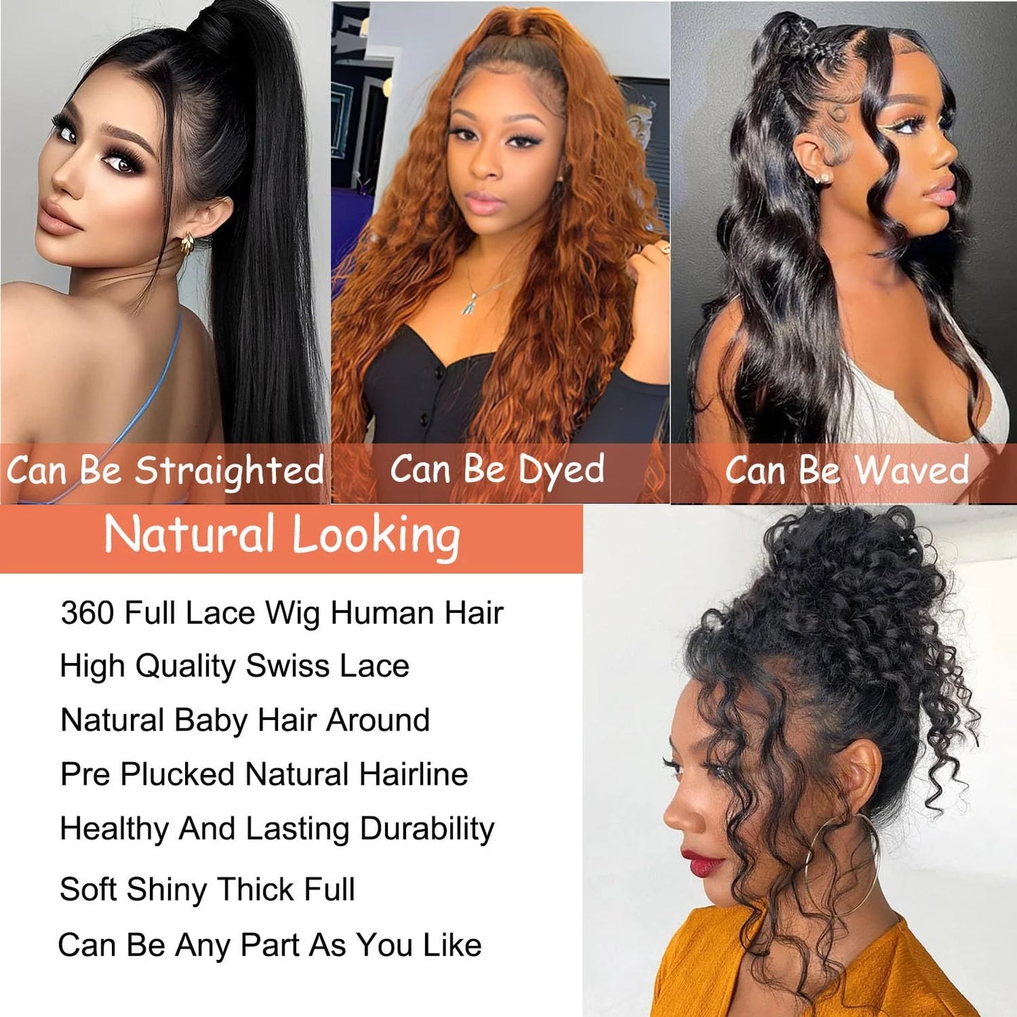 360 Deep Wave Lace Front Wig – Full Lace, 250% Density HD Human Hair Wig for Black Women