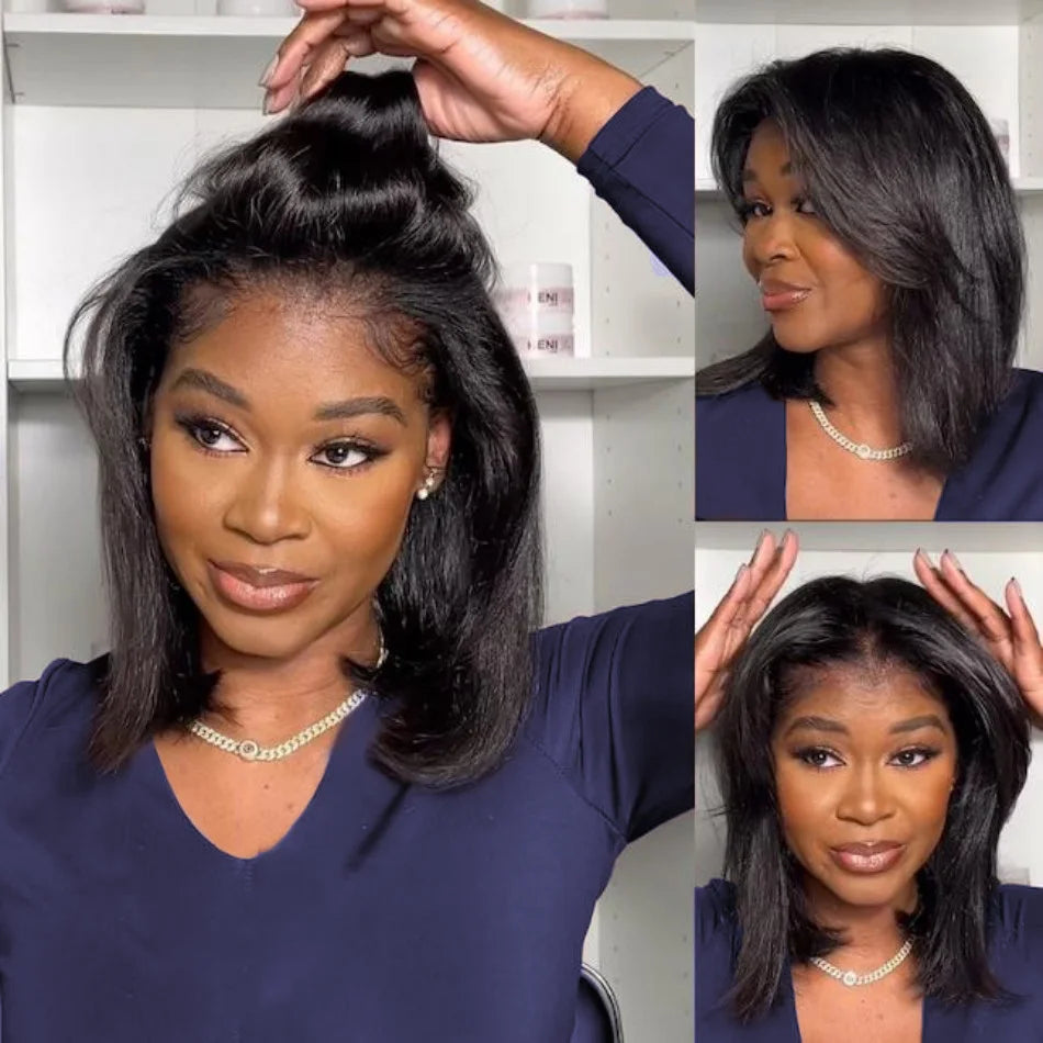 10" Glueless Bob Wig – 4x4 Lace Frontal, 250% Density, Short Straight Human Hair, Ready to Wear