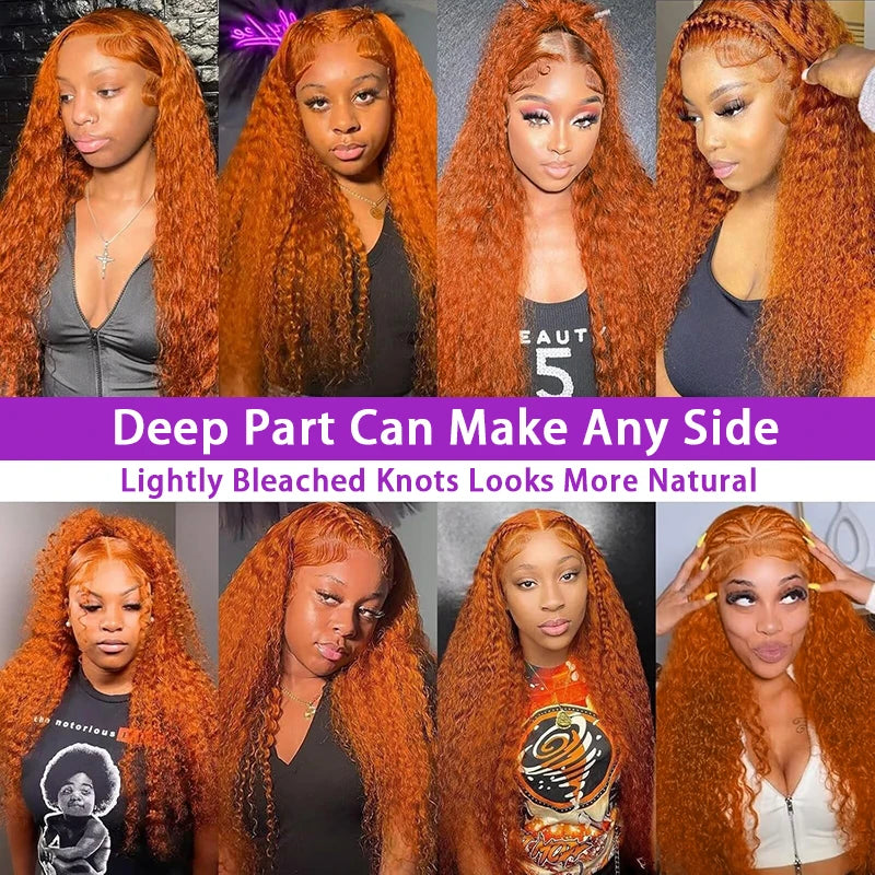 Orange Ginger Curly Lace Front Wig – 13x6/13x4 Water & Deep Wave, 30–38" Human Hair