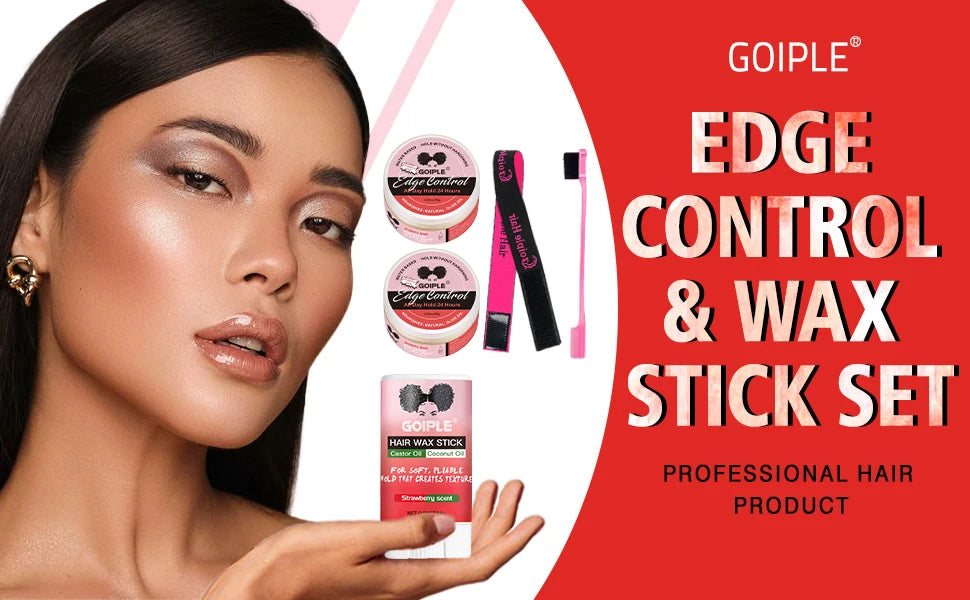 GOIPLE Edge Control Gel Set – Strong Hold 4C Pomade, Hair Wax Stick, Frizz Tamer with Brush & Band