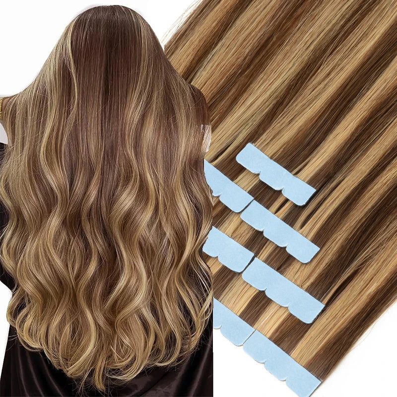 MRSHAIR Mini Tape-In Hair Extensions – 3x0.8cm Invisible Human Hair, 10pcs Pack