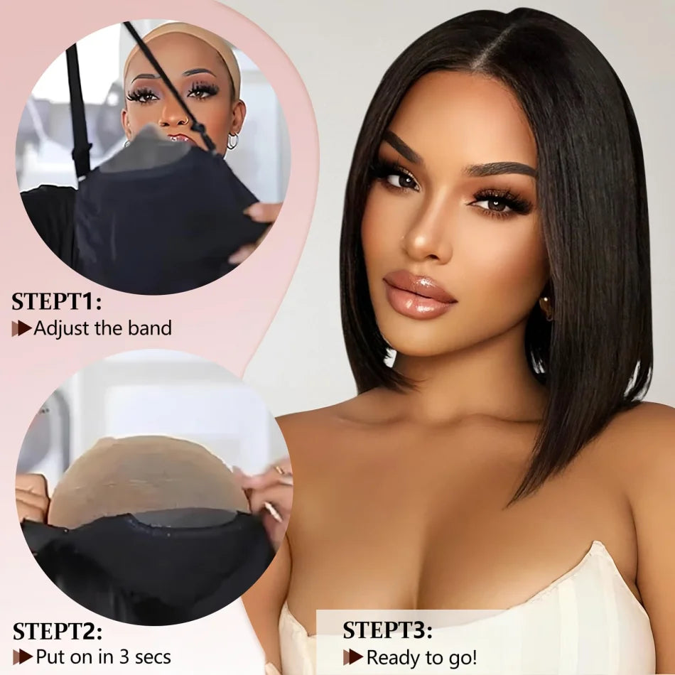 10" Glueless Bob Wig – 4x4 Lace Frontal, 250% Density, Short Straight Human Hair, Ready to Wear