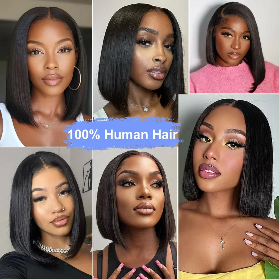 10" Glueless Bob Wig – 4x4 Lace Frontal, 250% Density, Short Straight Human Hair, Ready to Wear