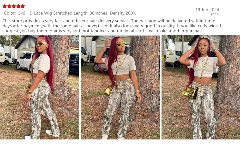 30–36" 99J Burgundy Straight Wig – 13x4/13x6 Lace Front, 200% Density Human Hair