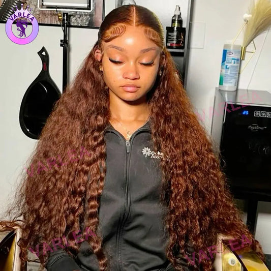 Chocolate Brown Deep Wave Wig – 13x6/13x4 HD Lace Front, Pre-Plucked Curly Human Hair