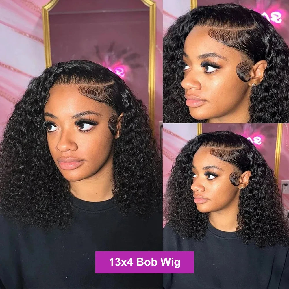 No-Glue Deep Wave Bob Wig – 13x4/7x5 Glueless, 250% Density Curly Human Hair