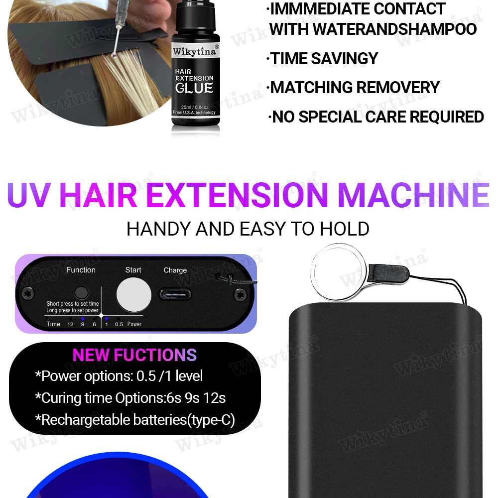 Professional UV Light Hair Extensions Machine – Salon Grade UV Curing Glue & Remover, Complete Styling Kit