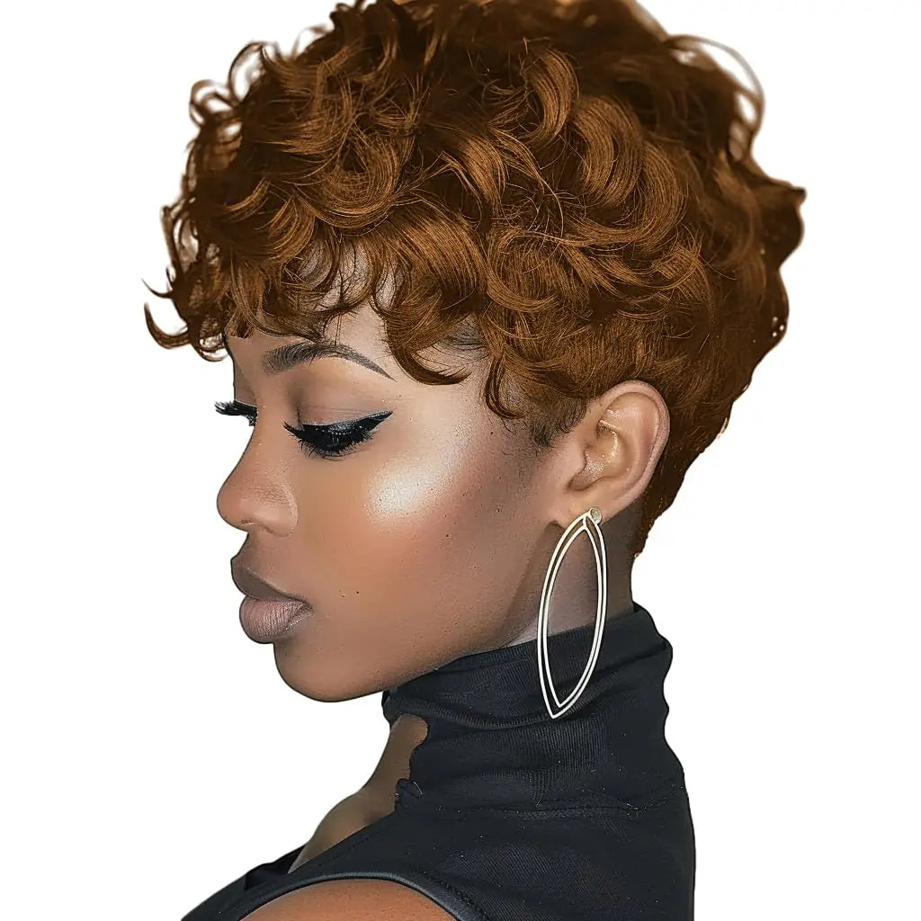 Short Curly Black Elf Wig – Synthetic, Natural Wave, Layered Cut for Women