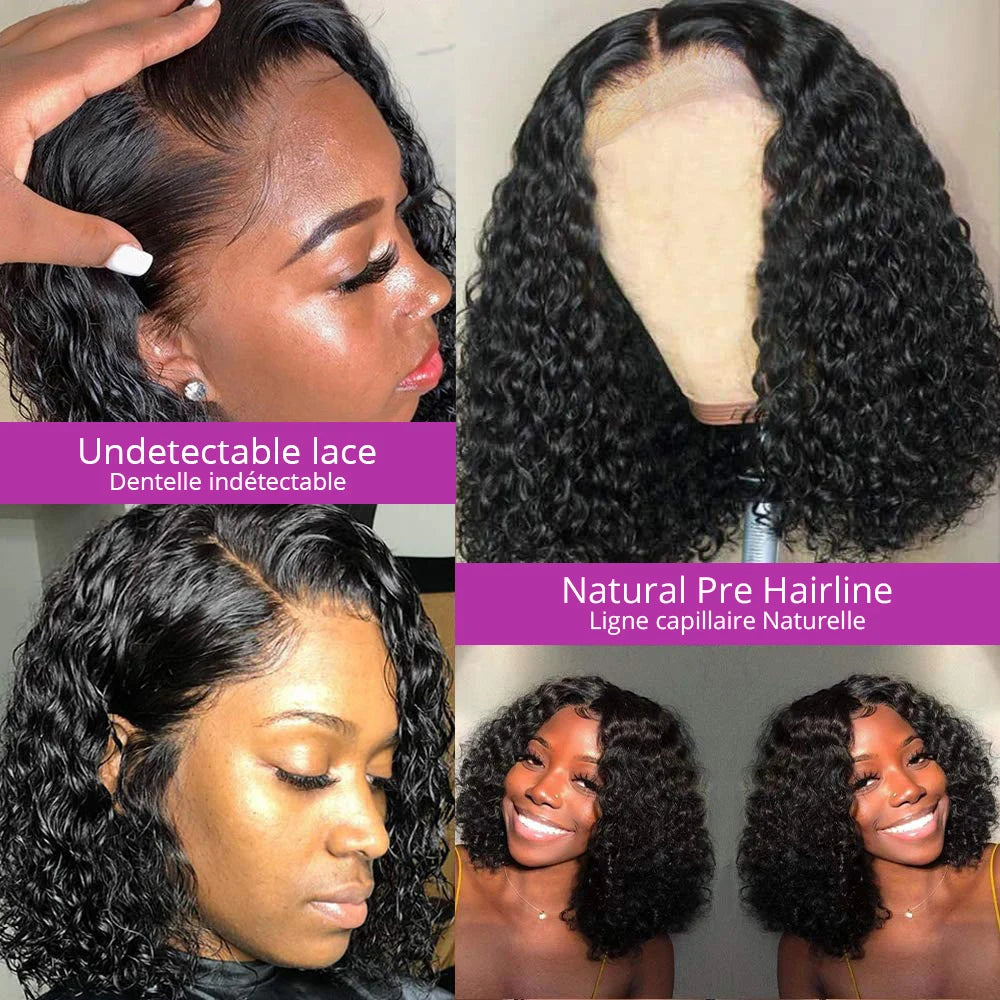 No-Glue Deep Wave Bob Wig – 13x4/7x5 Glueless, 250% Density Curly Human Hair