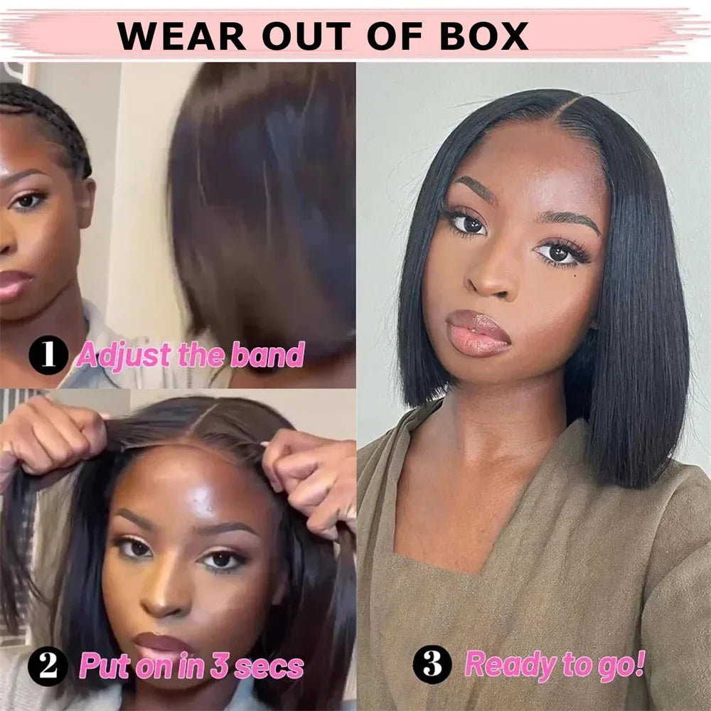 180% Straight Glueless Bob Wig – Pre-Cut Lace, Ready to Wear Human Hair Wig for Women