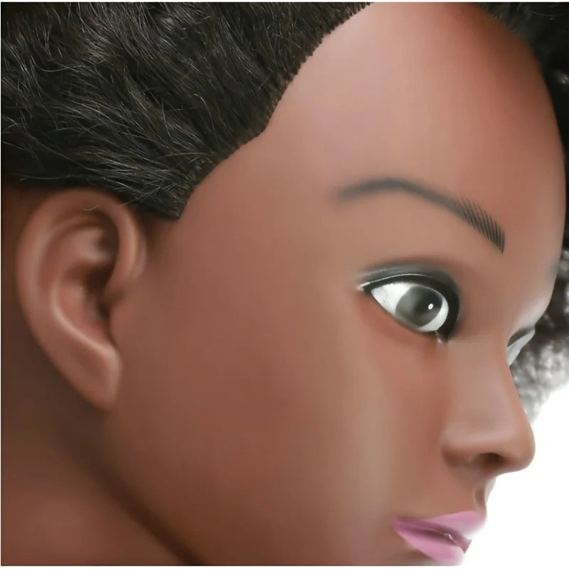 Kinky Curly Human Hair Mannequin Head – Afro Cosmetology Training Doll for Hairdressing Practice