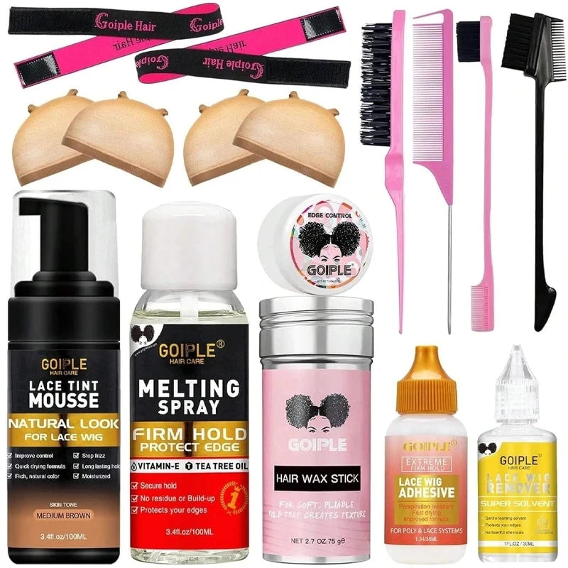 Lace Tint Mousse & Wig Glue Set – Waterproof, Extra Hold Adhesive Foam with Edge Control Hair Wax Stick