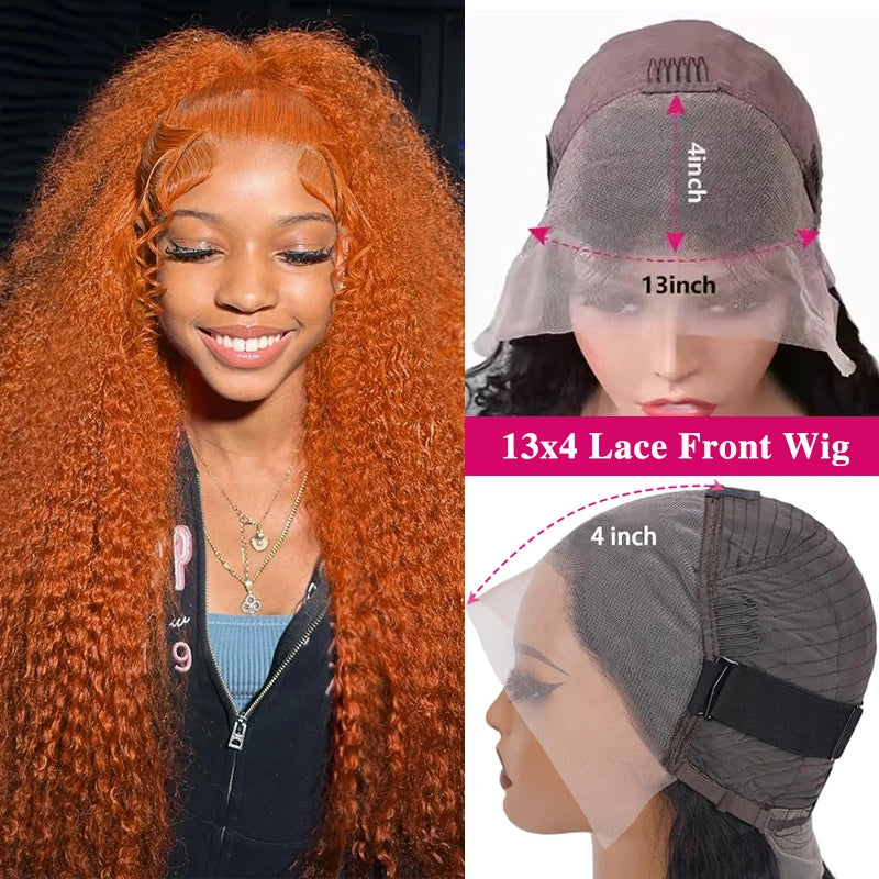 Orange Ginger Curly Lace Front Wig – 13x6/13x4 Water & Deep Wave, 30–38" Human Hair