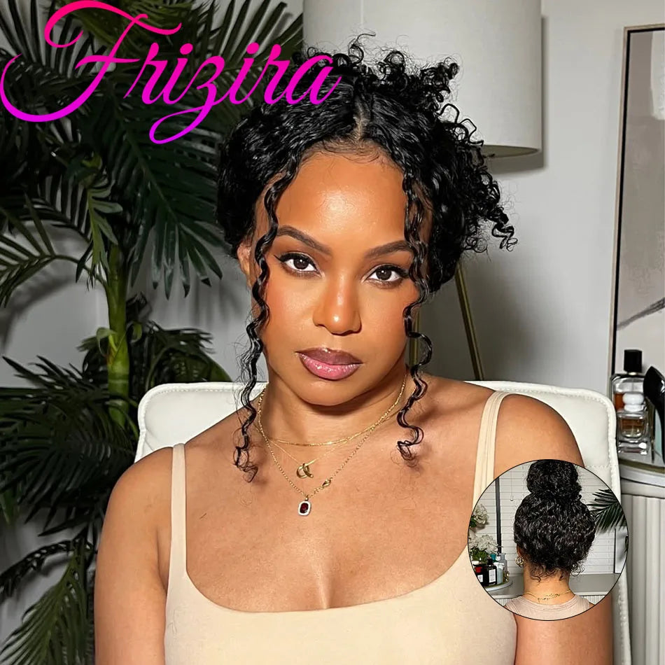 40" Invisible Strap 360 Lace Wig – Full Lace, Natural Black Curly Human Hair with Drawstring