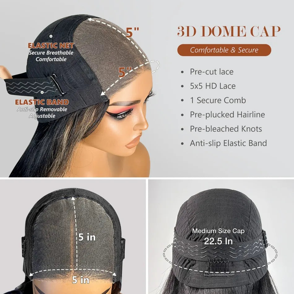 Wear & Go Glueless Bob Wig – P1B/27 Blonde Highlight, 5x5 HD Lace Closure, Pre-Plucked Human Hair