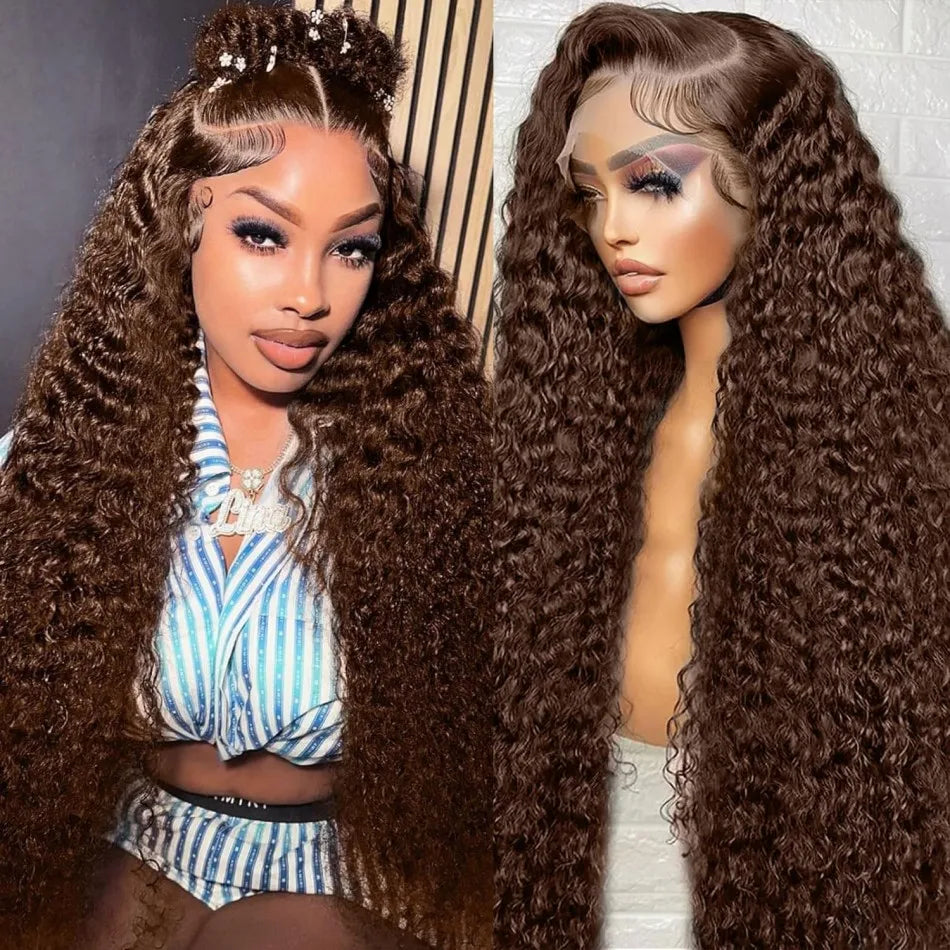 Chocolate Brown Deep Wave Lace Front Wig – 13x6 HD Lace, 250% Density Human Hair