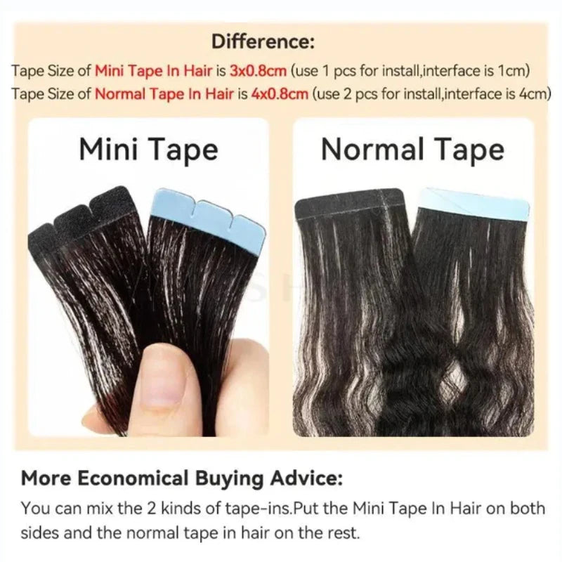 MRSHAIR Mini Tape-In Hair Extensions – 3x0.8cm Invisible Human Hair, 10pcs Pack