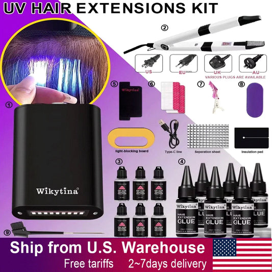 Advanced V-Light Hair Extension Tools Kit with UV Glue & Extension Machine – For Professional Salon and Home Use