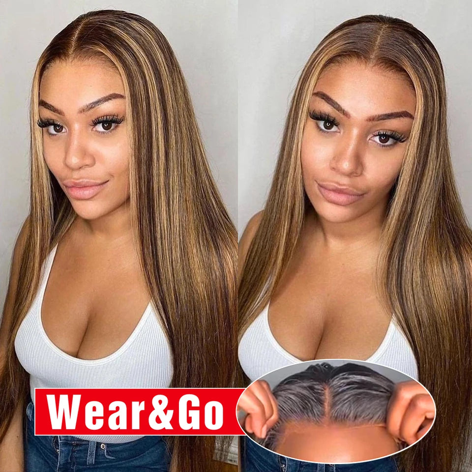 Glueless Highlight Straight Wig – 13x6 HD Lace Front, Ombre Brazilian Human Hair