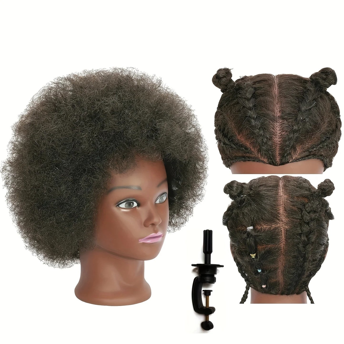 Kinky Curly Human Hair Mannequin Head – Afro Cosmetology Training Doll for Hairdressing Practice
