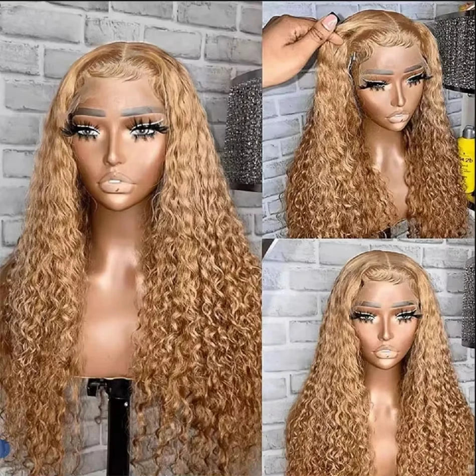30" #27 Honey Blonde Deep Wave Wig – 13x6 HD Lace Frontal, Pre-Plucked 100% Human Hair