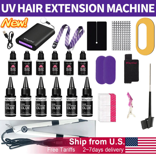 All-in-One V Light Hair Extensions Kit – UV Light Glue & Extension Machine for Long-Lasting Results