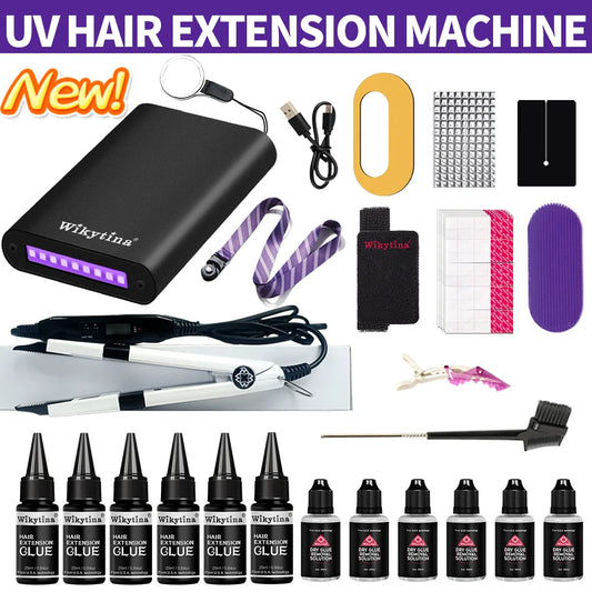 UV Light Hair Extension Kit – Professional Portable Set with UV Glue & Tools for Salon or Home Beauty Use