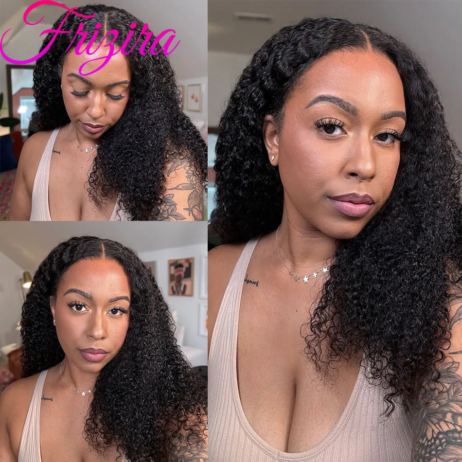 40" Invisible Strap 360 Lace Wig – Full Lace, Natural Black Curly Human Hair with Drawstring
