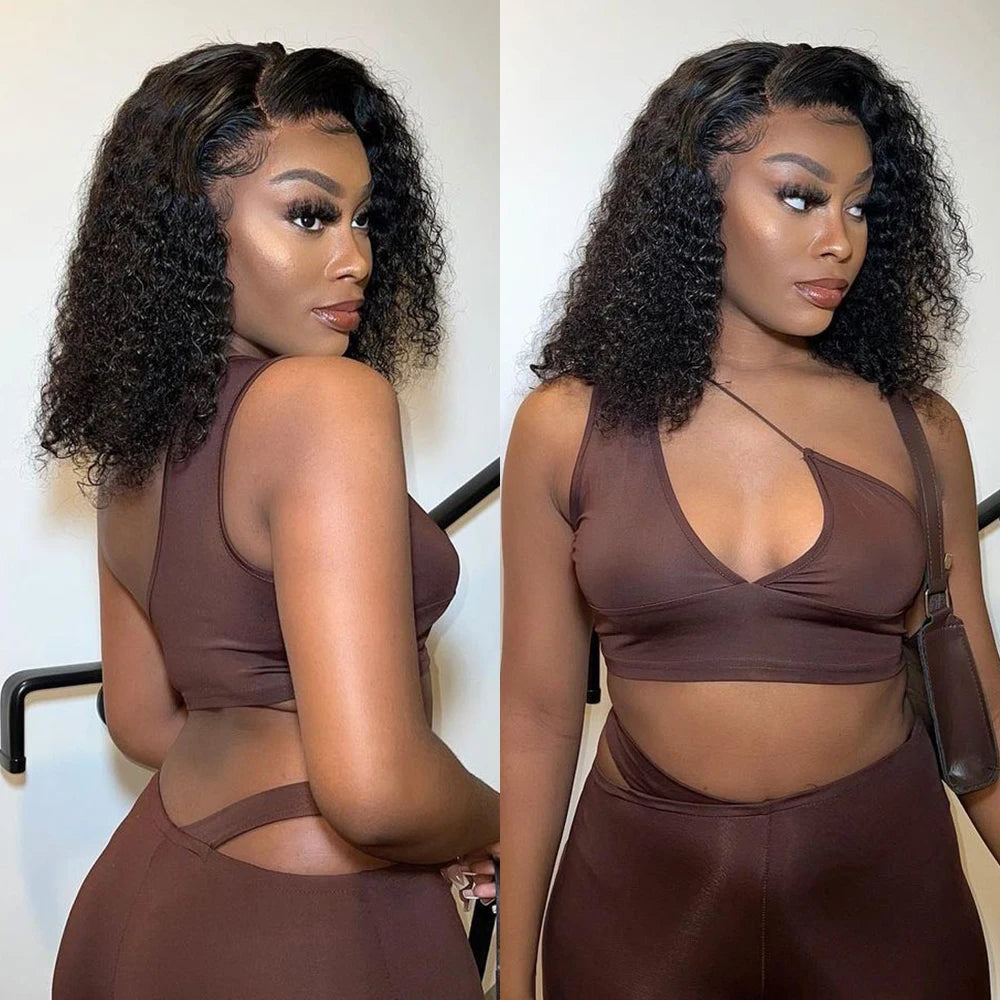 No-Glue Deep Wave Bob Wig – 13x4/7x5 Glueless, 250% Density Curly Human Hair